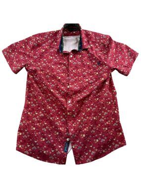 William Murray Mens Shirt Medium Red Floral Short Sleeve Button-Up Casual